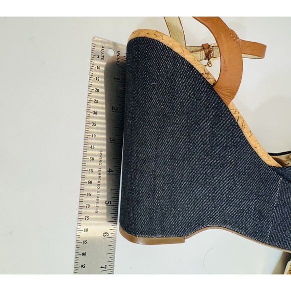 Michael Kors Denim Cork Wedge Sandals Size 9  Ankle Strap Espadrille Heels - Picture 12 of 13